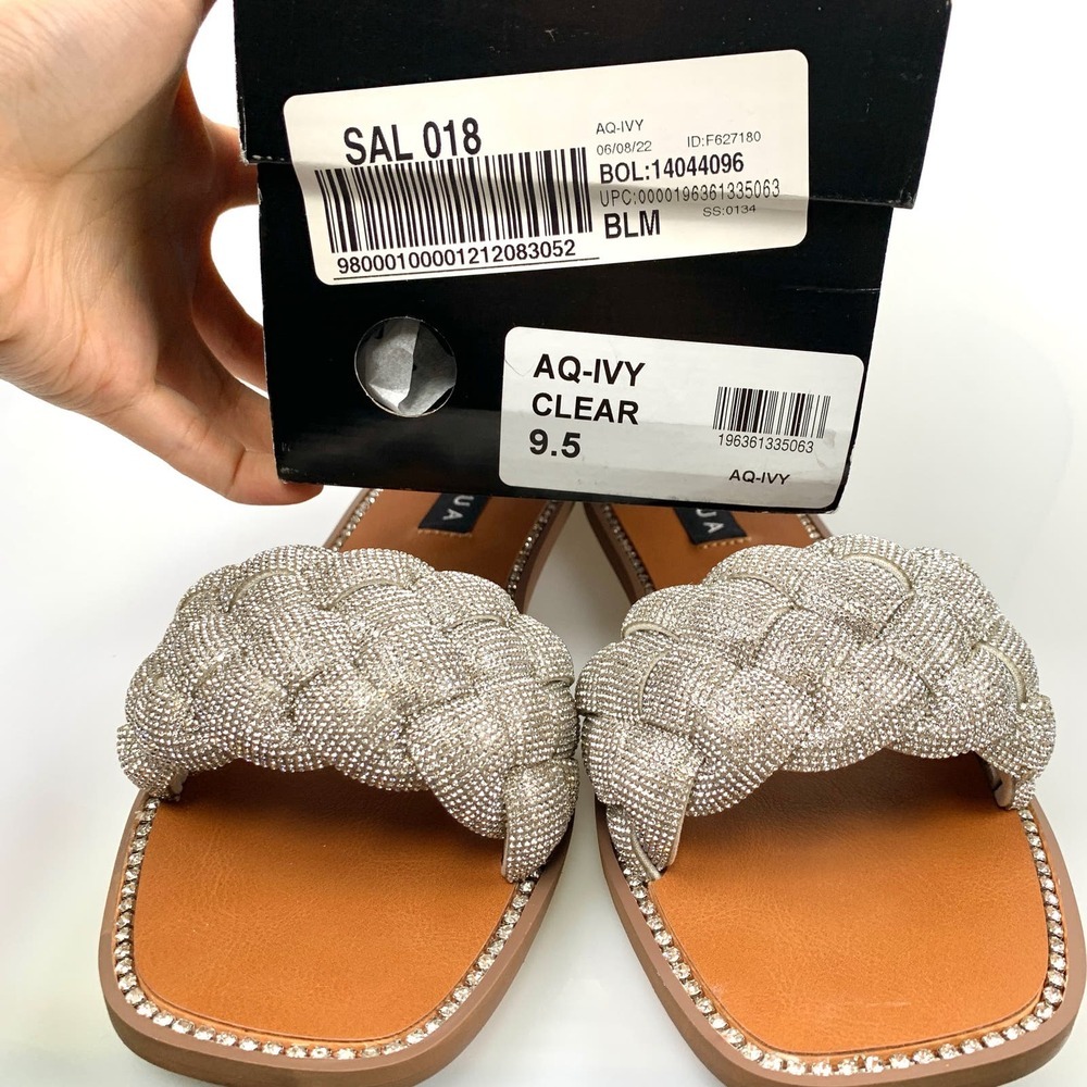 NIB Aqua Women Ivy Studded Dressy Warm Slide Sandals Size 9.5 Silver Bling Bling - Picture 12 of 12